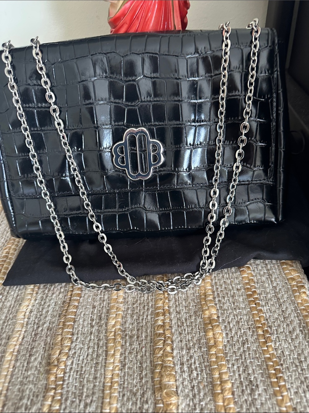 Maje Black Croc-Embossed Chain Crossbody Bag